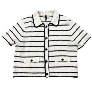 H&M Divided Striped Knit Short Sleeve Cardigan Collared Sweater XL